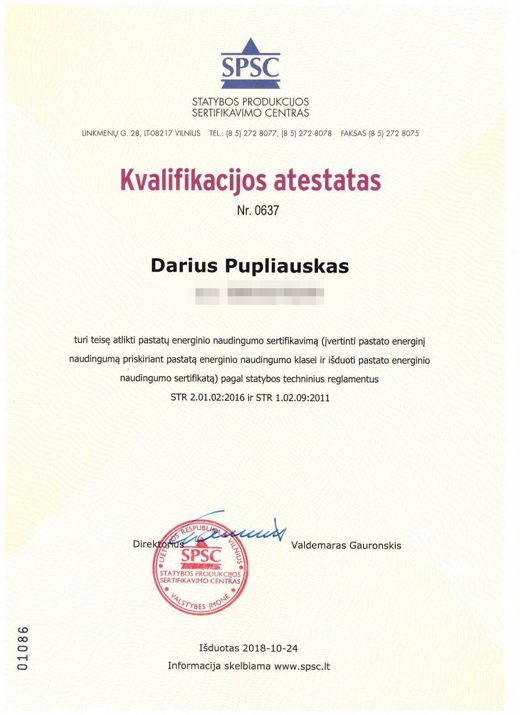 Kvalifikacijos atestatas Nr. 0637