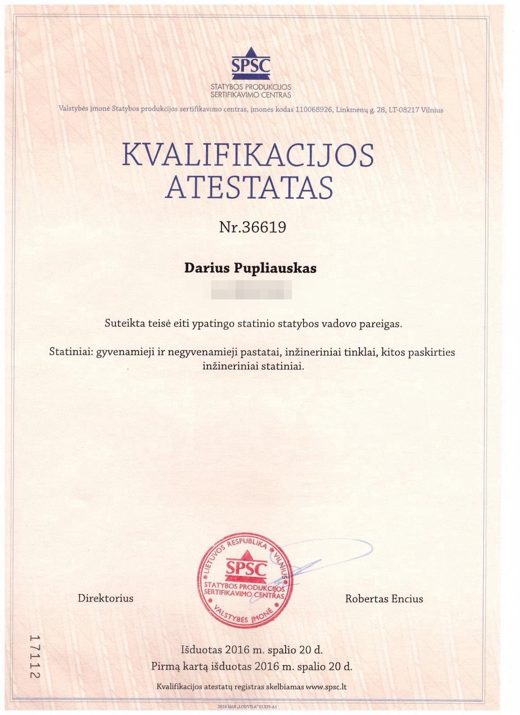 Kvalifikacijos atestatas Nr. 36619